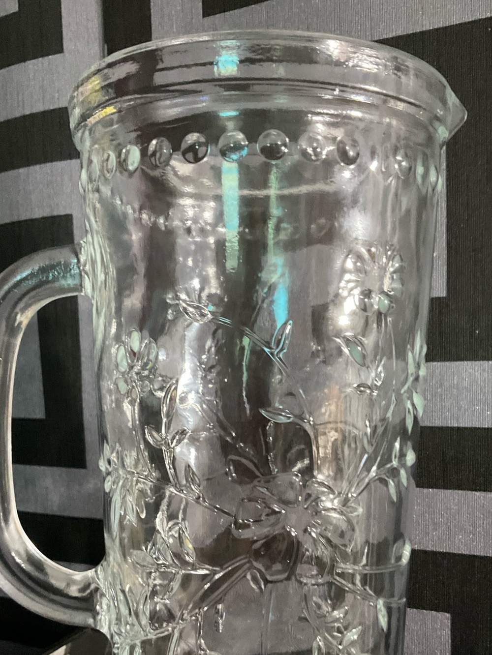 Clear Floral Glass Pitcher with Handle - Picture 7 of 11